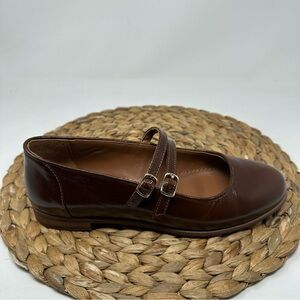 JULIA BO Emily Mary Jane Flats Brown Leather Size 38 Women's